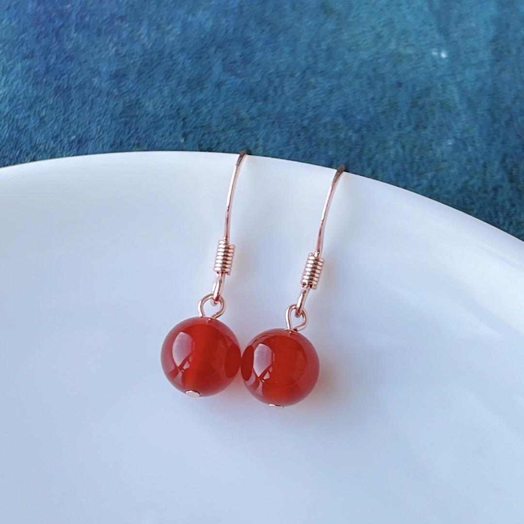 Natural Nan Hong Earrings with Pearls  925 Silver Gold-Plated Accents - Chinese Style