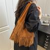 2025 Autumn New Leather Velvet Fringed Fashion Texture Retro Simple Large Capacity Shoulder Crossbody Women's Shoulder Bag
