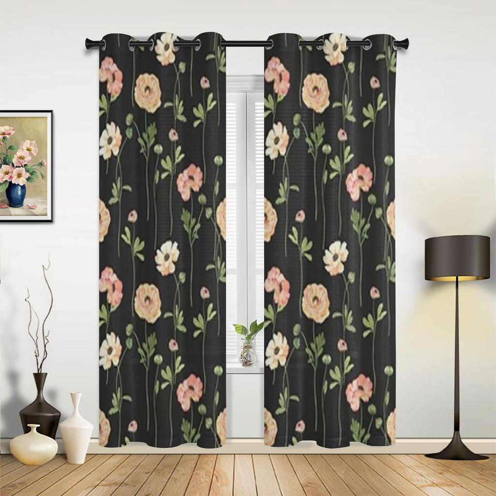 Flowers Watercolor Window Curtains For Living Room Bedroom Luxury Modern Kitchen Curtains Fabric Drapes