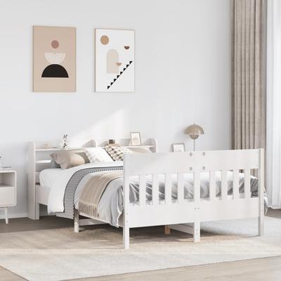 Vidaxl Bed Frame Without Mattress, White, 140X200 Cm, Solid Pine Wood