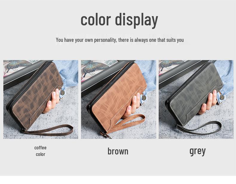 Men's Leather Long Zip Wallet: Multifunctional Card Holder & Large Capacity Clutch with Multi-Card Slots.