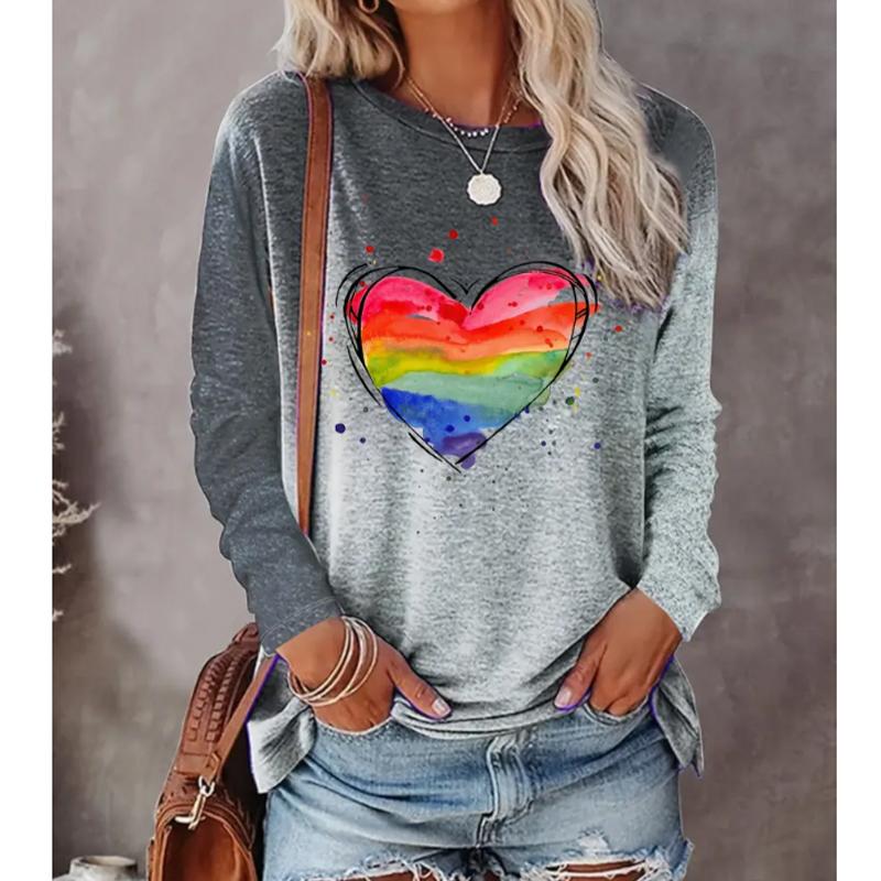2025 Autumn & Winter Women's New Casual Crew Neck Long Sleeve Top 3D Colorful Love Pattern
