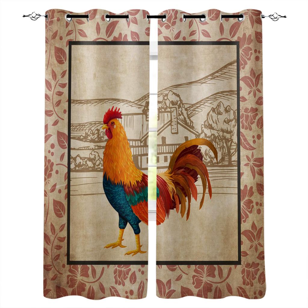 Farm Life Rooster Hen Sunflower Home Decor Window Curtains Bedroom Kitchen Curtain Panel Curtains for Living Room