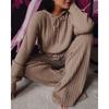 IHUASU Women's Autumn Solid-color Long-sleeved Loose Striped Hooded Casual Suit