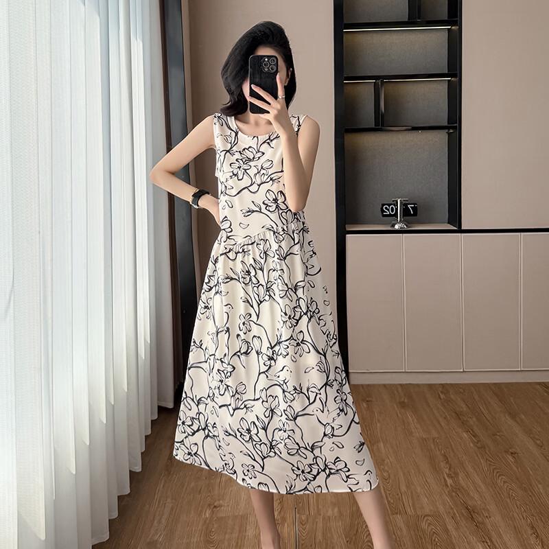La Chapelle Tencel Linen Ink Print Sleeveless Dress XL