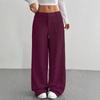 Pantalones largos de mujer de corte casual, holgados, de color liso y pierna ancha, ideales para primavera/otoño. Pantalones largos de talle bajo, de color liso y sin elasticidad.