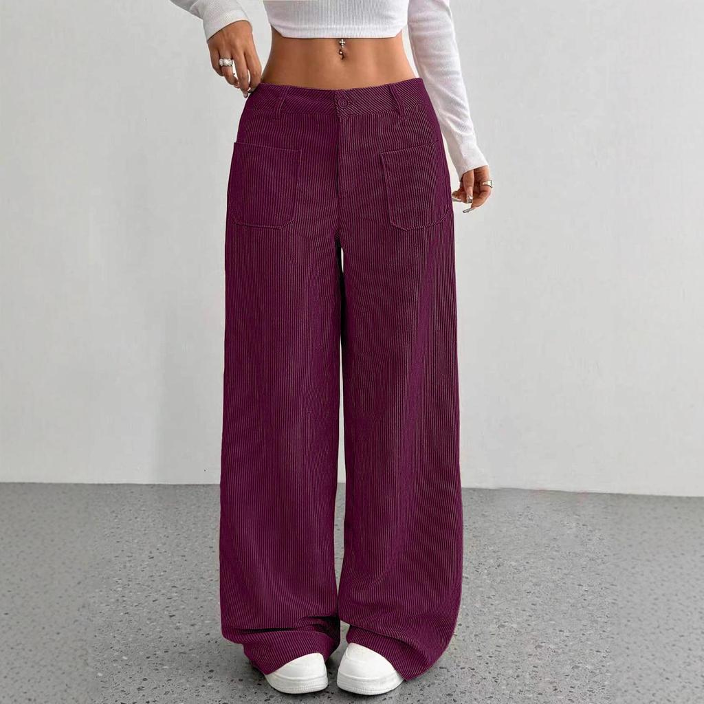 Pantalones largos de mujer de corte casual, holgados, de color liso y pierna ancha, ideales para primavera/otoño. Pantalones largos de talle bajo, de color liso y sin elasticidad.