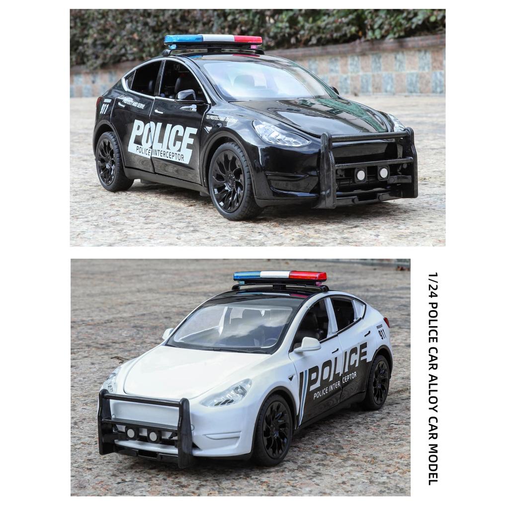 1/24 Tesla Model Y SUV Alloy Police New Energy Car Model Diecast Metal Vehicles Car Model Simulation Sound and Light Children Toy Gift