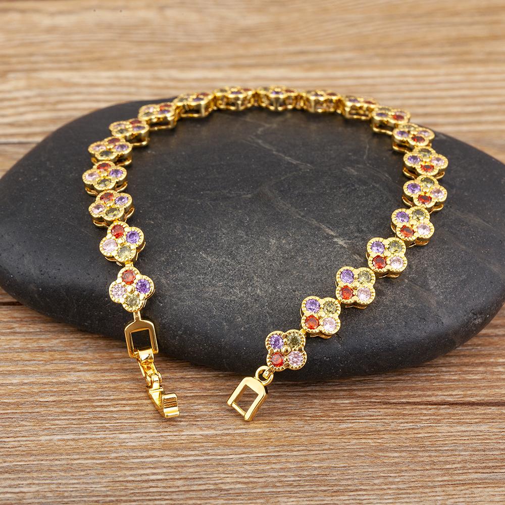 Nidin New Popular Inlaid Colorful Zircon Charm Chain Bracelets 3 Styles For Women Girl Birthday Party Bangle Jewelry Fine Gifts