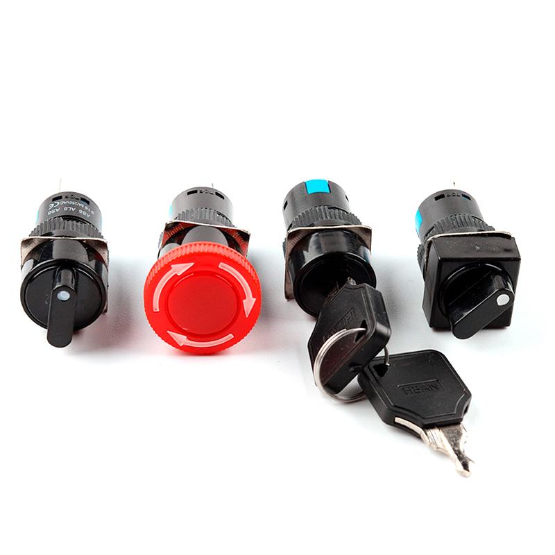 1PCS Knob Rotary Switch 16mm 3/6 Position Small Square&Round Emergency Stop  Switch Start Up Power Switch With Key Switch AB6