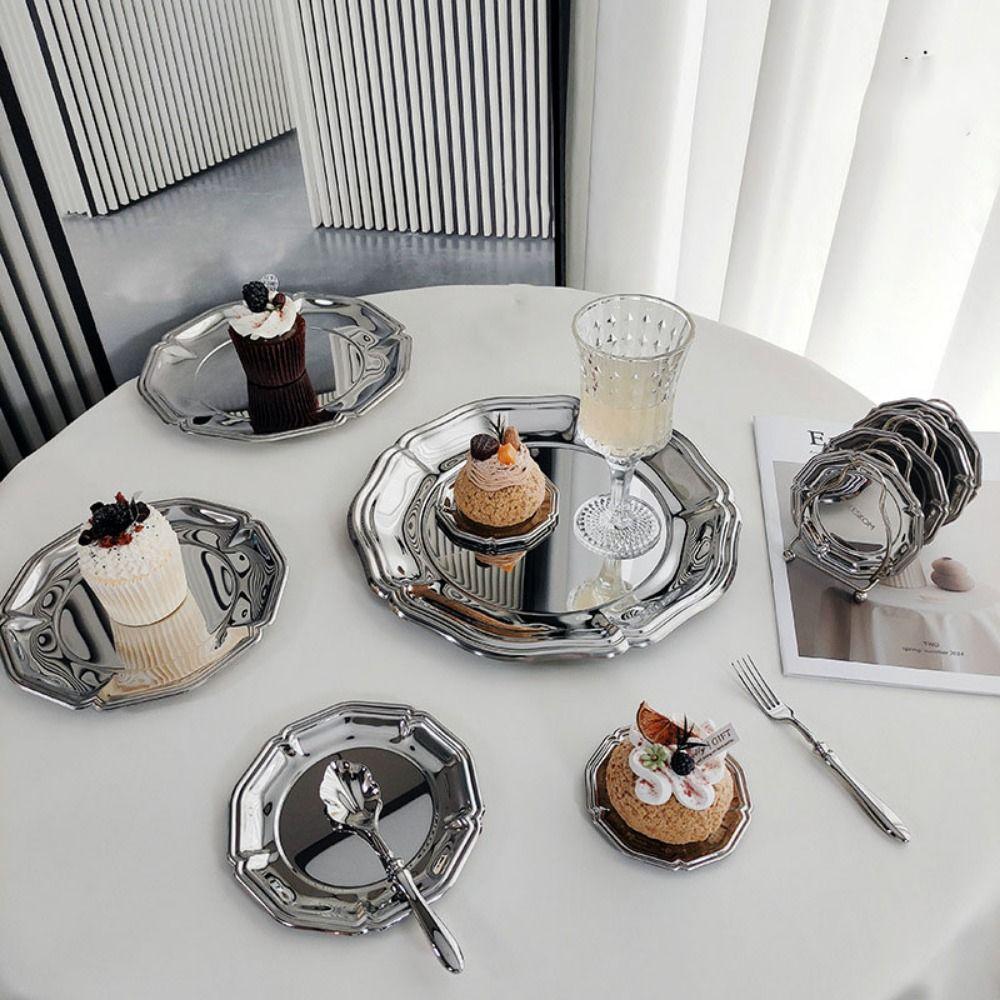 Mirror Surface Stainless Steel Cake Tray Silver Color Jewelry Display Tray  Jewelry Storage