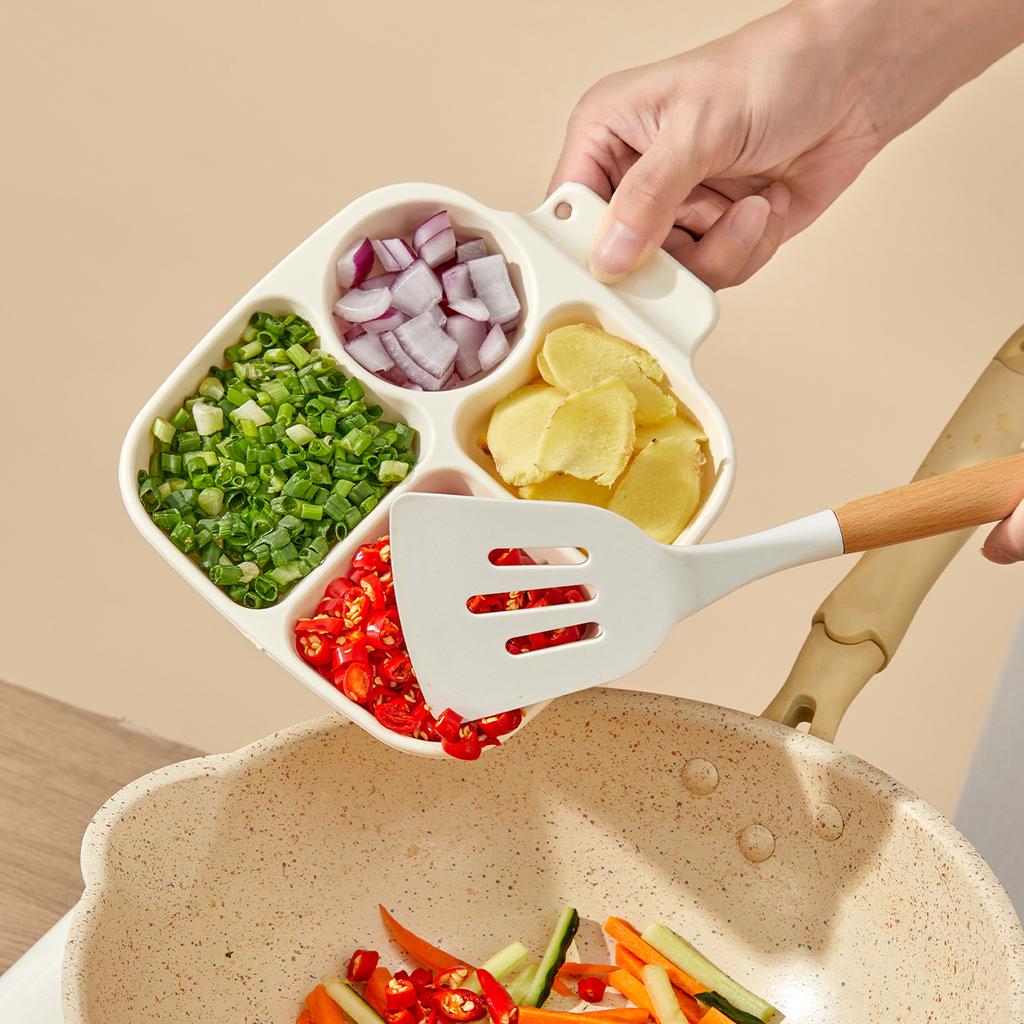 New Plastic Food Plate With Handle Reusable Food Serving Platter Cute Divided Dinner Plate Dish Kitchen Tableware