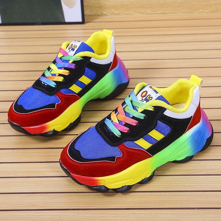 

Spring and Autumn Color Daddy Shoes Hip Hop Street Sports Color Matching Casual Personality Muffin Rainbow Women s Shoes 43 синий