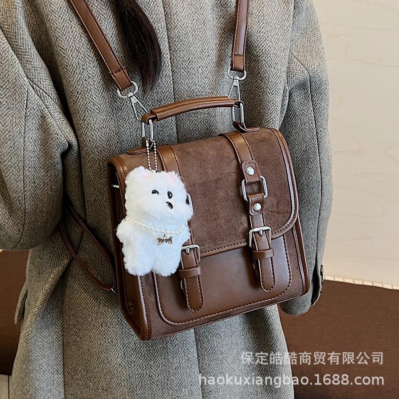 Retro backpack women's large-capacity casual versatile student class schoolbag simple texture high value travel backpack