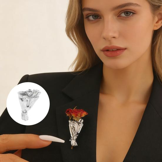 Flower Holder Bouquet Brooch Wearable Vase Brooch Pin Insert Real or Dried Flowers Into Bouquet Pin Accessory for Jackets Dresses Scarves Sweaters