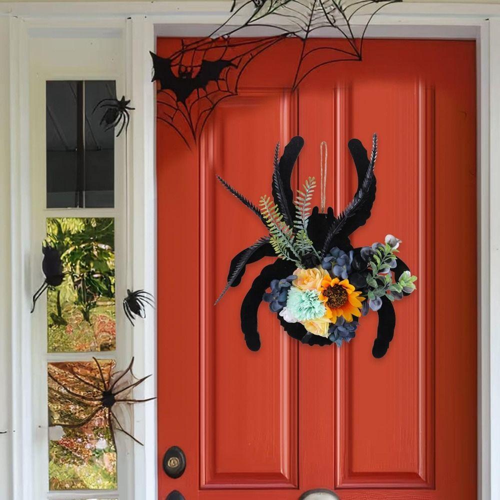 Artificial Spider Door Sign Creative Spider Hanging Pendant Halloween Door Wreath  Outdoor Decor