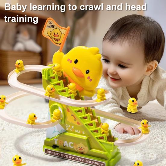 Rață Urcând Scări Tobogan Jucărie cu Lumină LED Muzică Copii Mici Rață Electrică Montagne Russe Pista de Cursă cu Alunecare Jucărie cu 12 Rațe Mici