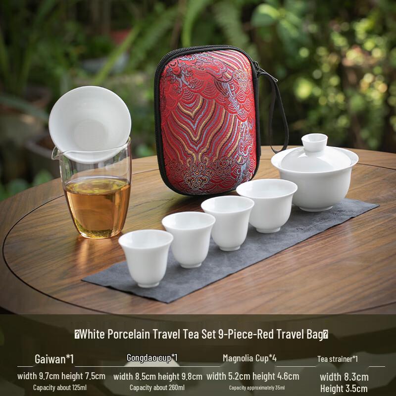 Dehua White Porcelain Travel Tea Set 9-Piece Set