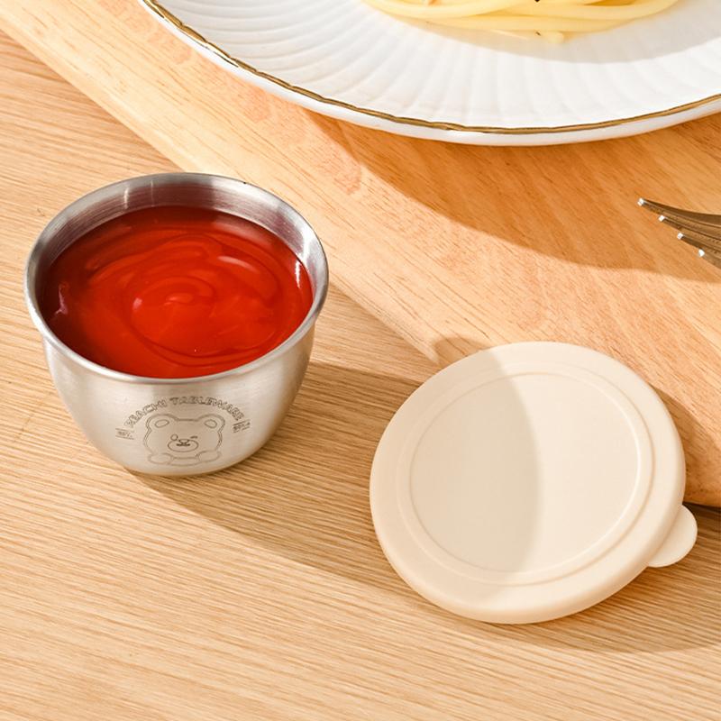 Seasoning Box With Sealed Lid Portable Leak-Proof Silicone Cover Sauce Cup 304 Stainless Steel Small Storage Box Container