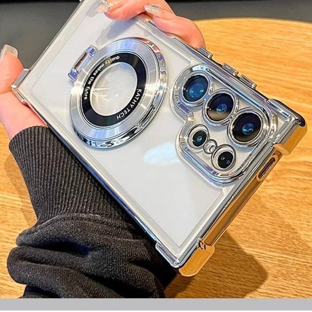 Electroplating Magnetic Stent Is Suitable for Samsung S25 Ultra Mobile Phone Case S23fe Full Inclusive Lens Film Space Case Anti Fall