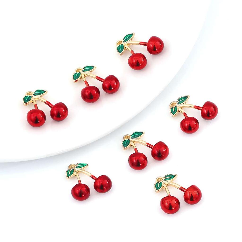 2Pcs Alloy Fruit Enamel Pendant Strawberry Grape Cherry Charms for Jewelry Making DIY Bracelet Handmade Craft Accessories