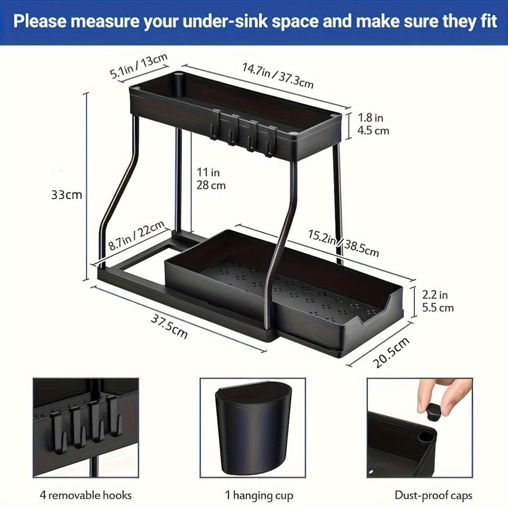 1pc  Plastic Storage Organizer Pull-Out Drawer Kitchen Bathroom Space-Saving Durable Large Capacity