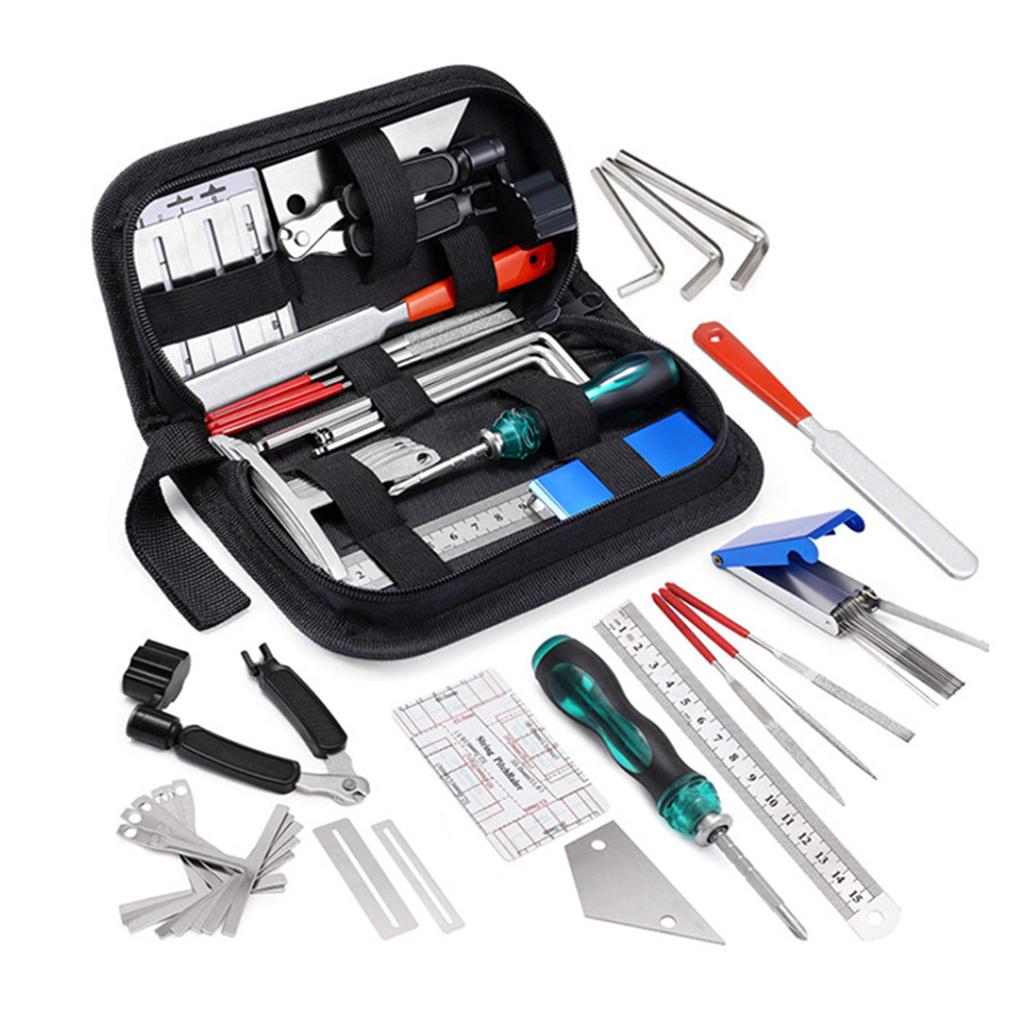 25Pcs Guitar Setup Kits Repairing Tools with String Action Ruler Luthier File Guitar Bridge Pins for Guitar Ukulele