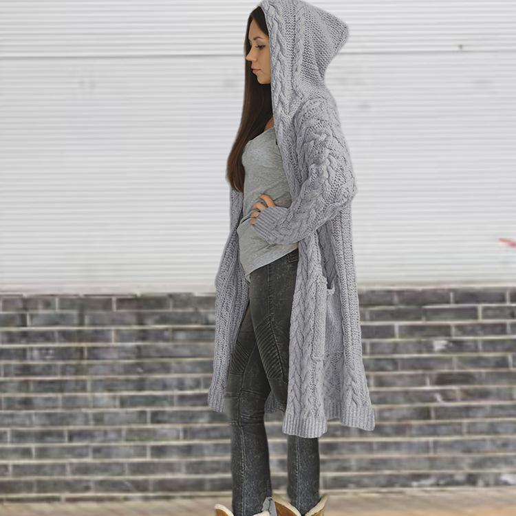 Autumn/Winter 2025 Women's Hooded Cardigan with Pockets - European and American Style Knitted Sweater