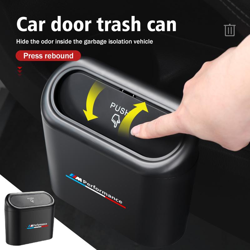 TIIU6 Car Door Hanging Trash Can Storage Box Auto Accessories For BMW Performance M Alpina E71 E83 F30 M6 F01 F20 X1 X2 X3