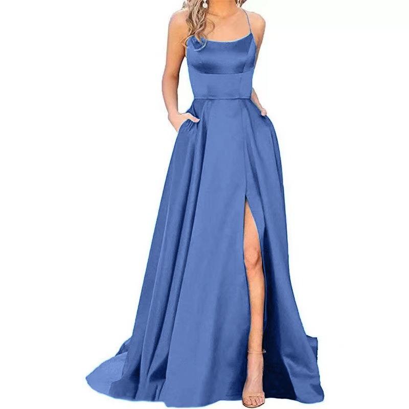 Solid color bridesmaid dress long dress thin off shoulder girlfriend fashion bridesmaid evening dress