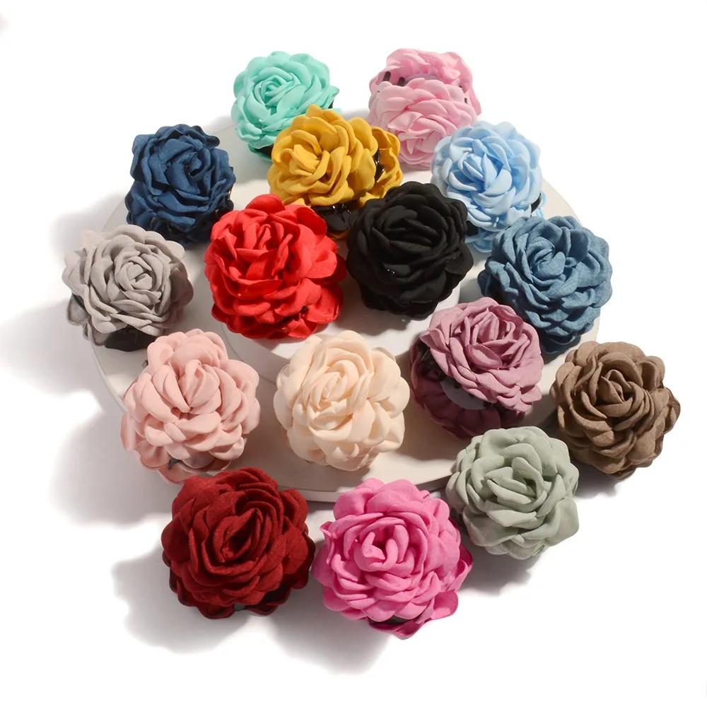 Pinces à cheveux en tissu de coton de taille moyenne, 16 couleurs, en forme de fleur de rose, pour femmes, pinces coréennes en forme de requin, accessoires pour cheveux
