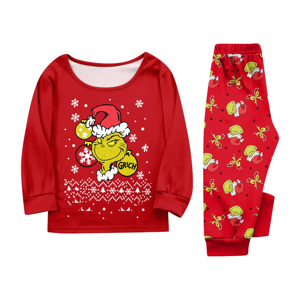 Print Cute Family Set Pajamas, Home Clothes, Family Set Long Sleeve Top Pants Set