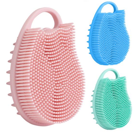 Bath Brush Double Sided Flexible Soft Bristles Hanging Hole Easy to Clean 2-in-1 Handheld Shampoo Brush Exfoliating Silicone Body Scrubber for Men