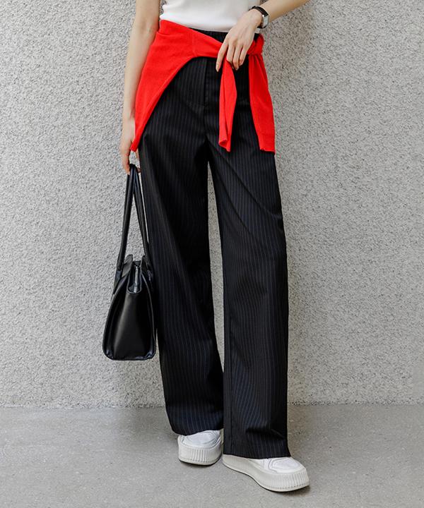 Peulenchisikeu [Life360] [3-Fold Length] Belle Époque Folding Pintuck Stripe Wide Slacks_F6S238Sl (E Type)