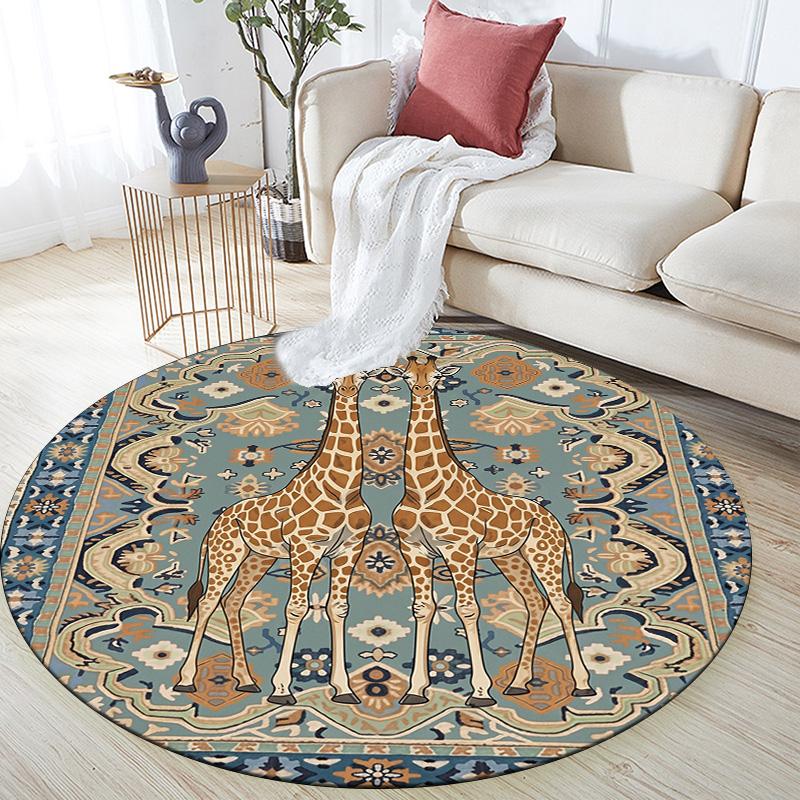 Vintage Pattern Animals,Round Area Rug,Carpet Rug for Living Room Bedroom Sofa Playroom Decor,Non-slip Floor Mat