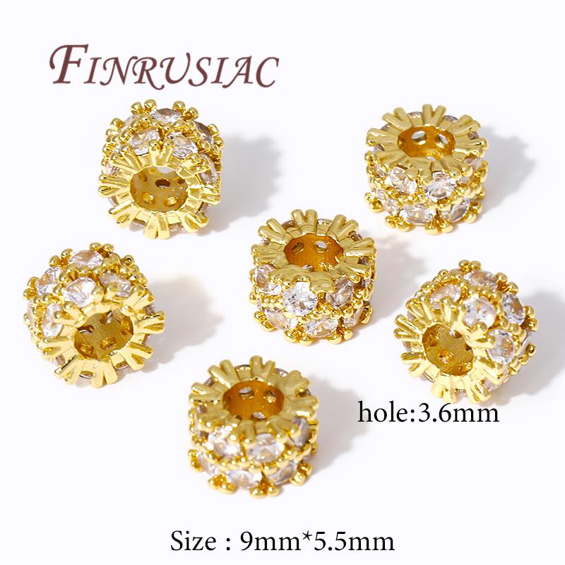 Separators For Beads 18K Gold Plated Zircon Crystal Beads For DIY,Round Spacer Beads Accessories,DIY Bracelets Jewelry Making