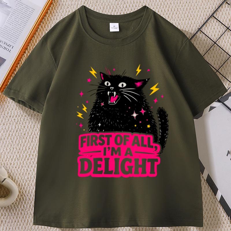 First of All Im A Delight T Shirt Unisex WoUnisex Funny Black Cat TShirt Cotton Short Sleeve Graphic Tee Casaul Round Neck Cat