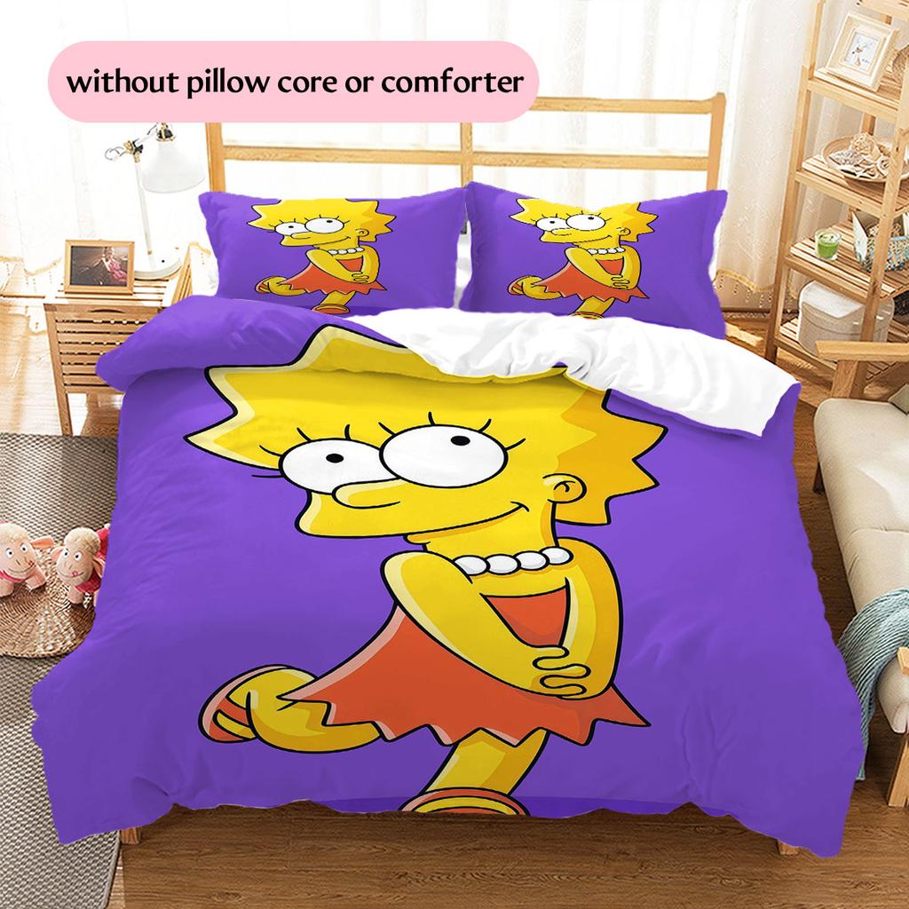 Lisa Simpson Pattern Bedding Home Decoration Birthday Gift ( 1 Duvet Cover + 2 Pillowcase, Without Core),fan Merchandise.