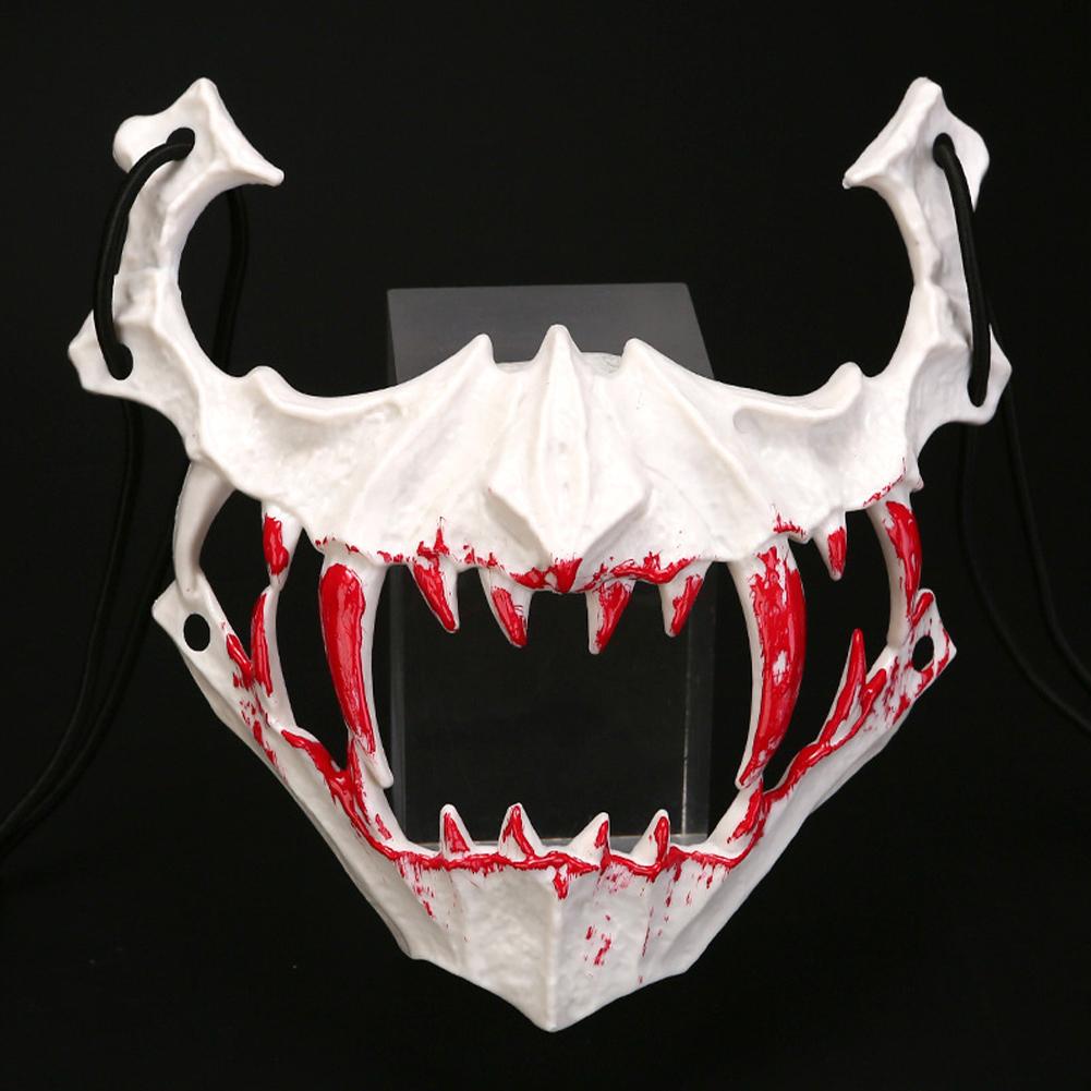 Blood Half-Face Mask Men Dragon Tiger Wolf Mask Horror Halloween Costume Props Skeleton Carnival Mask Party Cosplay Prop