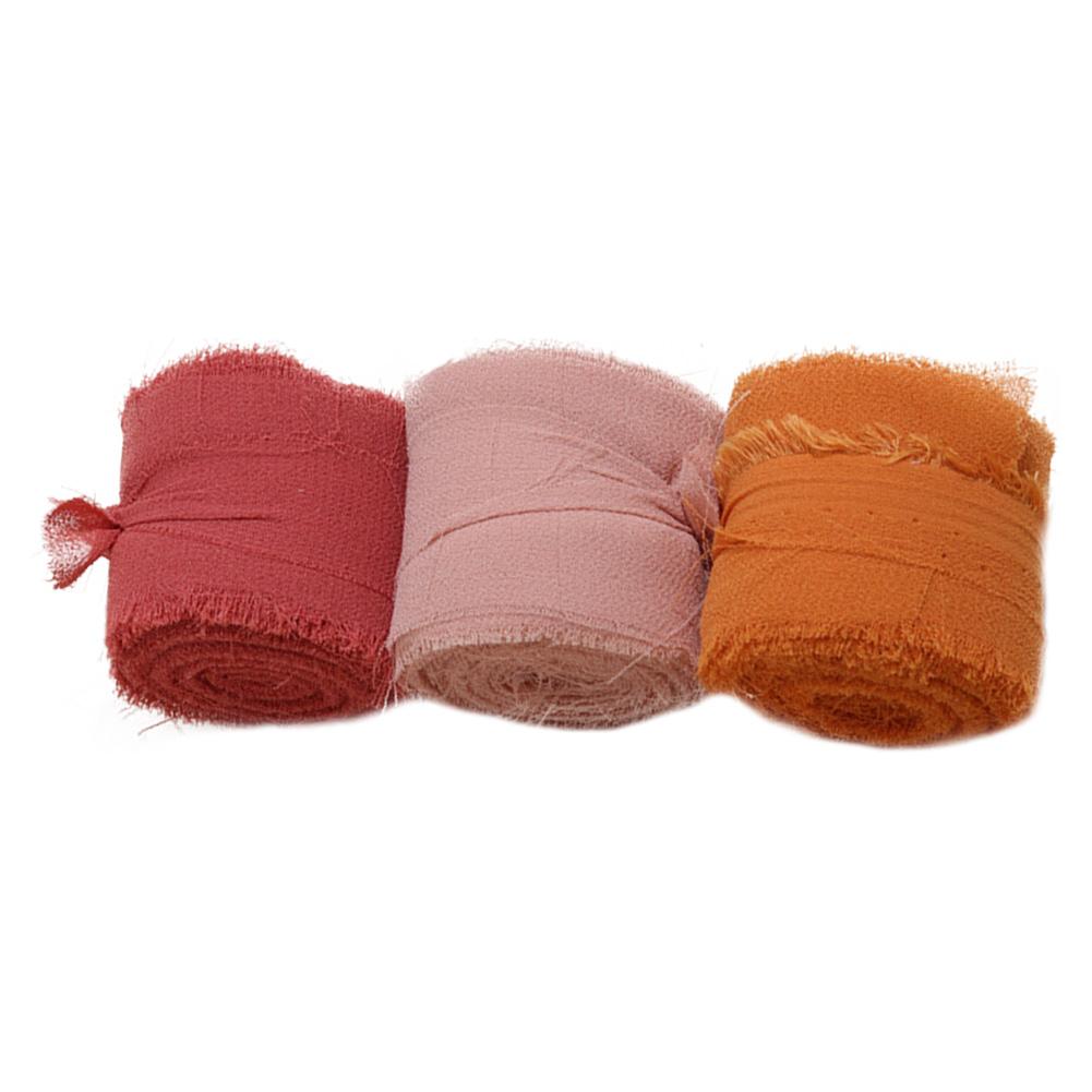 3 Rollen Ausgefranste Kanten Satin Handgemachtes Chiffonseidenband Für Hochzeitseinladung Sträuße Geburtstagsfeier DIY Dekoration Geschenk