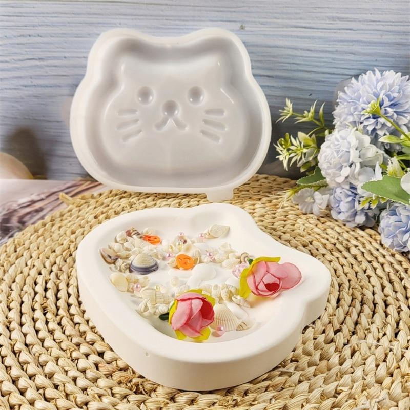 Cats Shaped Tray Mold Silicone 15.9x13.3x2.2cm White Flexible for Crafting Enthusiasts Jewelry Storage Plate Mould