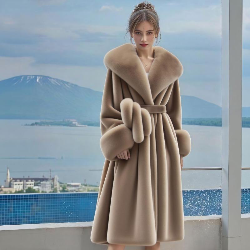 New Winter Environmentally Friendly Fur Coat Coat Women's Medium and Long Large Fur Collar Fashion Thickened Fur Cuff Temperament