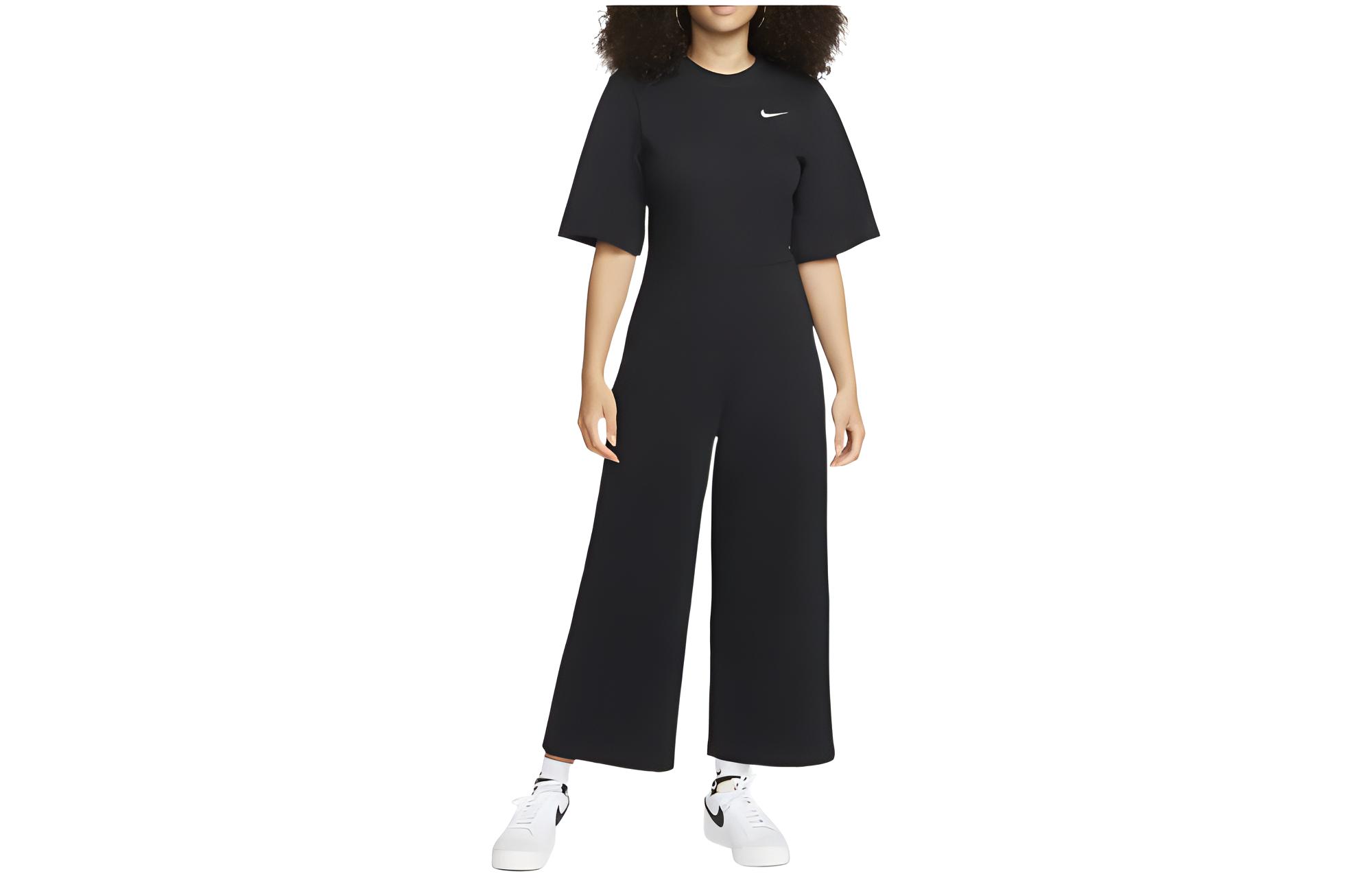 Nike Women s Logo Print Short-Sleeve Jumpsuit Black DM6733-010 XS