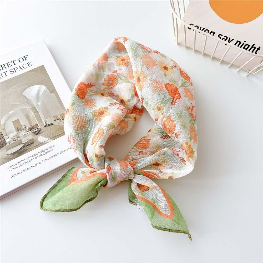 Breathable Flower Printed Headscarf Sweat-absorption Square Hijab Scarf Spring Silk Scarf  Gift