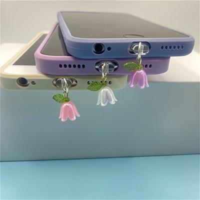 1pc Three-dimensional Bell Orchid Leaf Mobile Phone Charging Port Dust Plug, Artificial Pearl Decoration Pendant/suitable for IPhone/Type-C