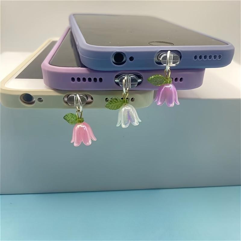 1 pieza Enchufe Antipolvo para Puerto de Carga de Teléfono Móvil con Hoja de Orquídea Campana Tridimensional, Colgante Decorativo con Perla Artificial/adecuado para IPhone/Tipo-C