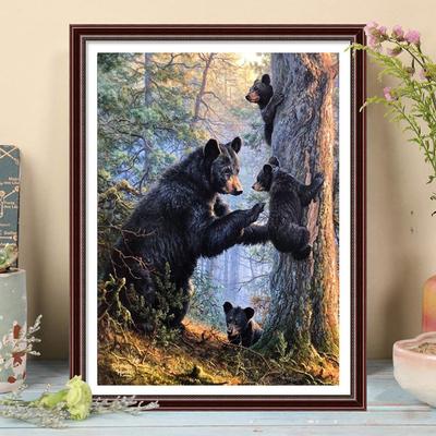 Pintura de diamante 5D DIY, Kit de punto de cruz de oso marrón negro, mosaico de bordado de diamantes, cuentas cuadradas redondas completas, decoración del hogar