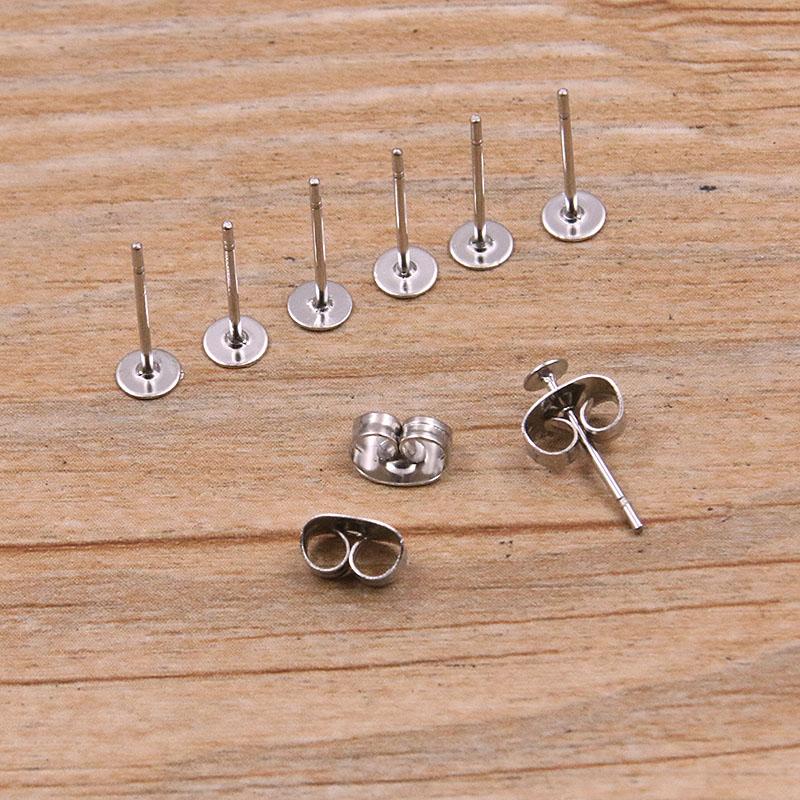 50-100 Stück 2 Farben Edelstahl Ohrstecker Leere Stiftbasis Pins Mit Verschluss Ohrrücken Für DIY Schmuckherstellung