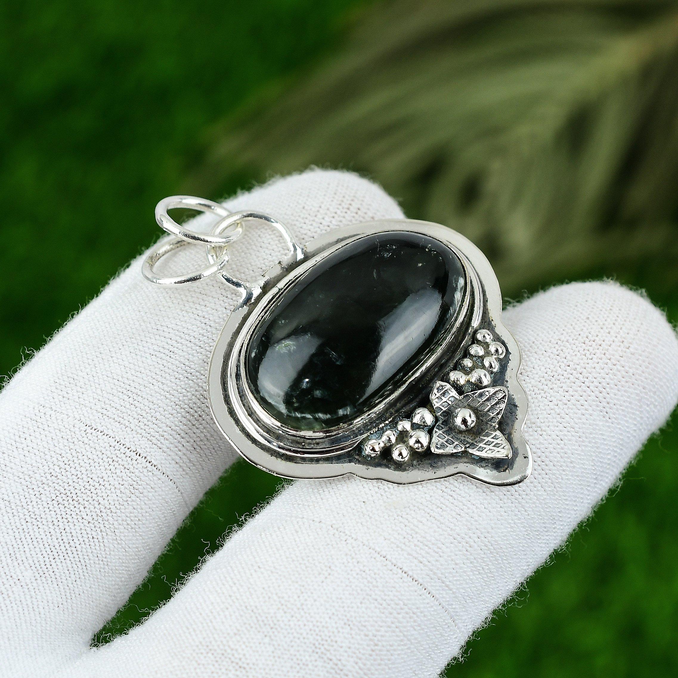 

Natural Seraphinite Gemstone Pendant Handmade 925 Sterling Silver Indian Jewelry