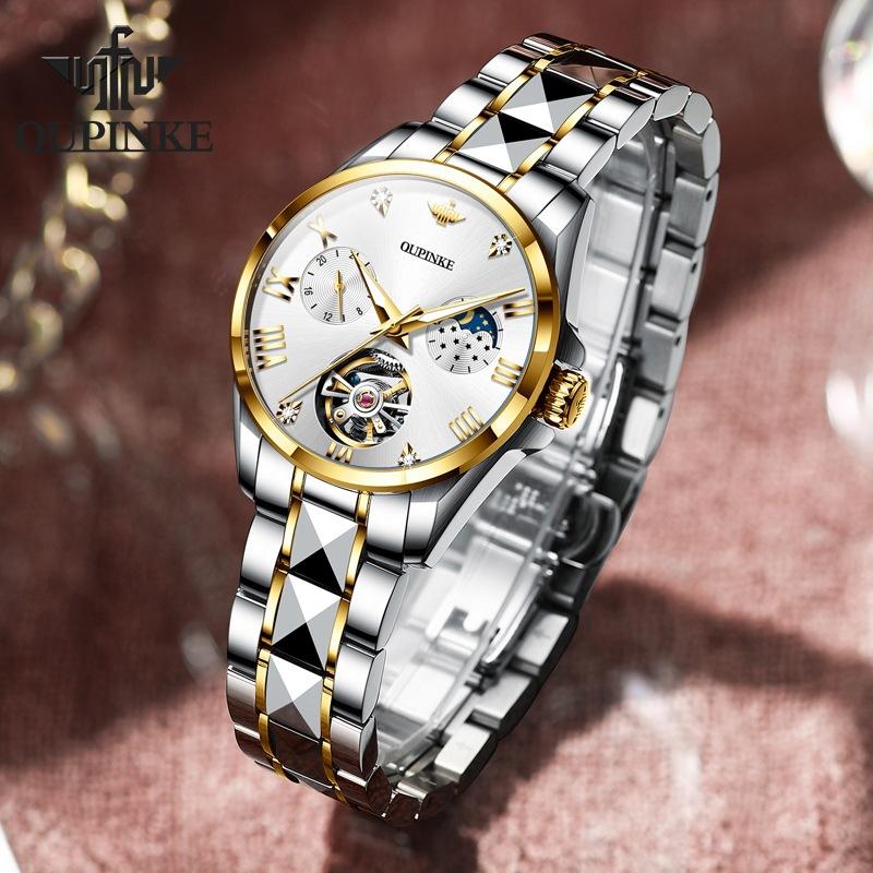 OUPINKE Waterproof Moon Phase Tourbillon Automatic Mechanical Watch Women's Watch Women's Watch